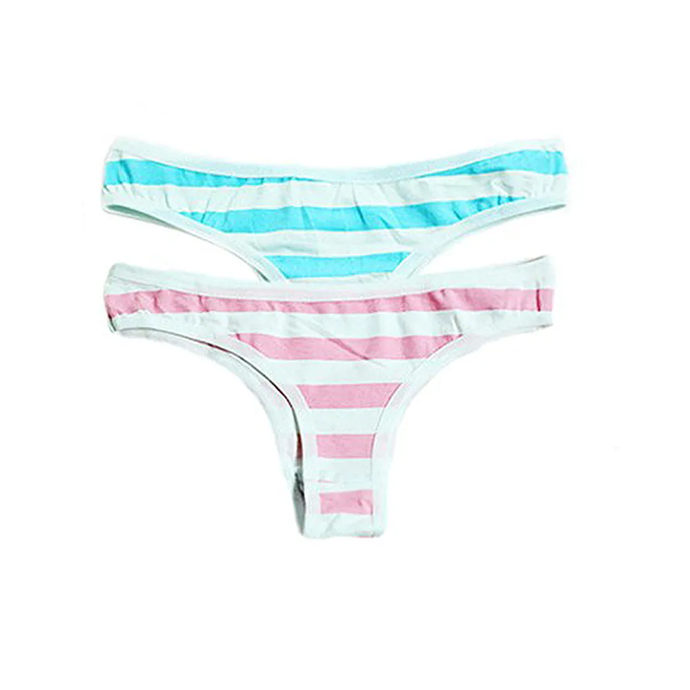 2 Colors Striped Panties Bikini Cotton Anime Blue Pink Cosplay Underwear