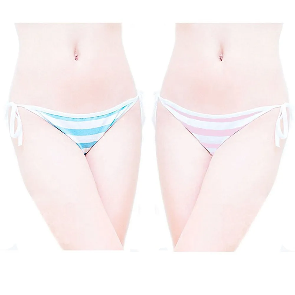 2 Colors Striped Panties Bikini Cotton Anime Blue Pink Cosplay Underwear