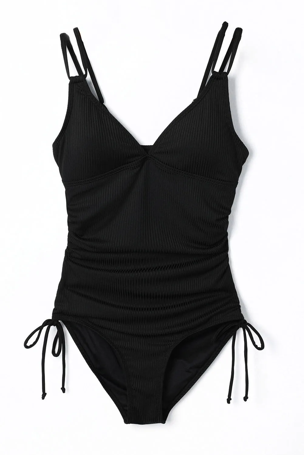 Adjustable Straps Ribbed Knit One Piece Swimsuit