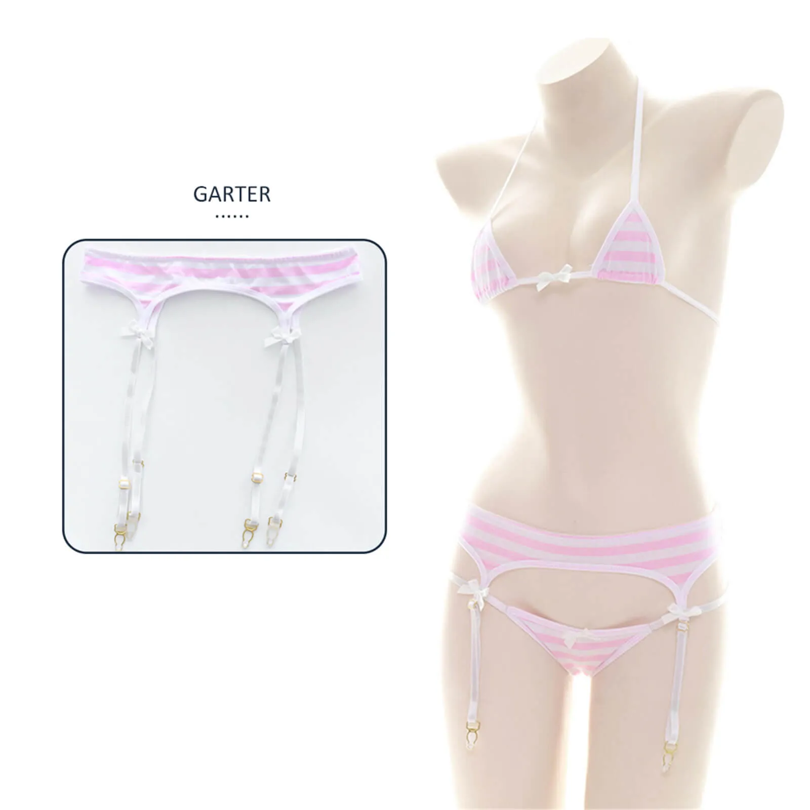 Anime Lingerie Sexy Cute Striped Micro Bikini Cosplay Bra and Panty Set