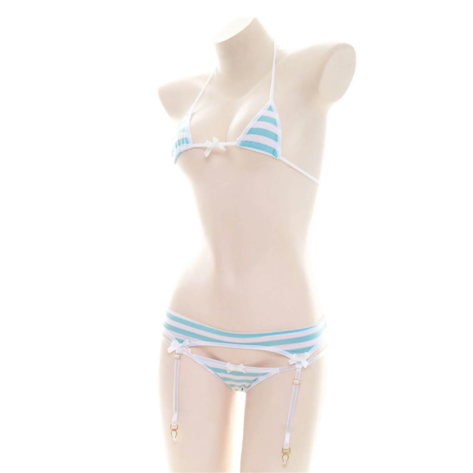 Anime Lingerie Sexy Cute Striped Micro Bikini Cosplay Bra and Panty Set