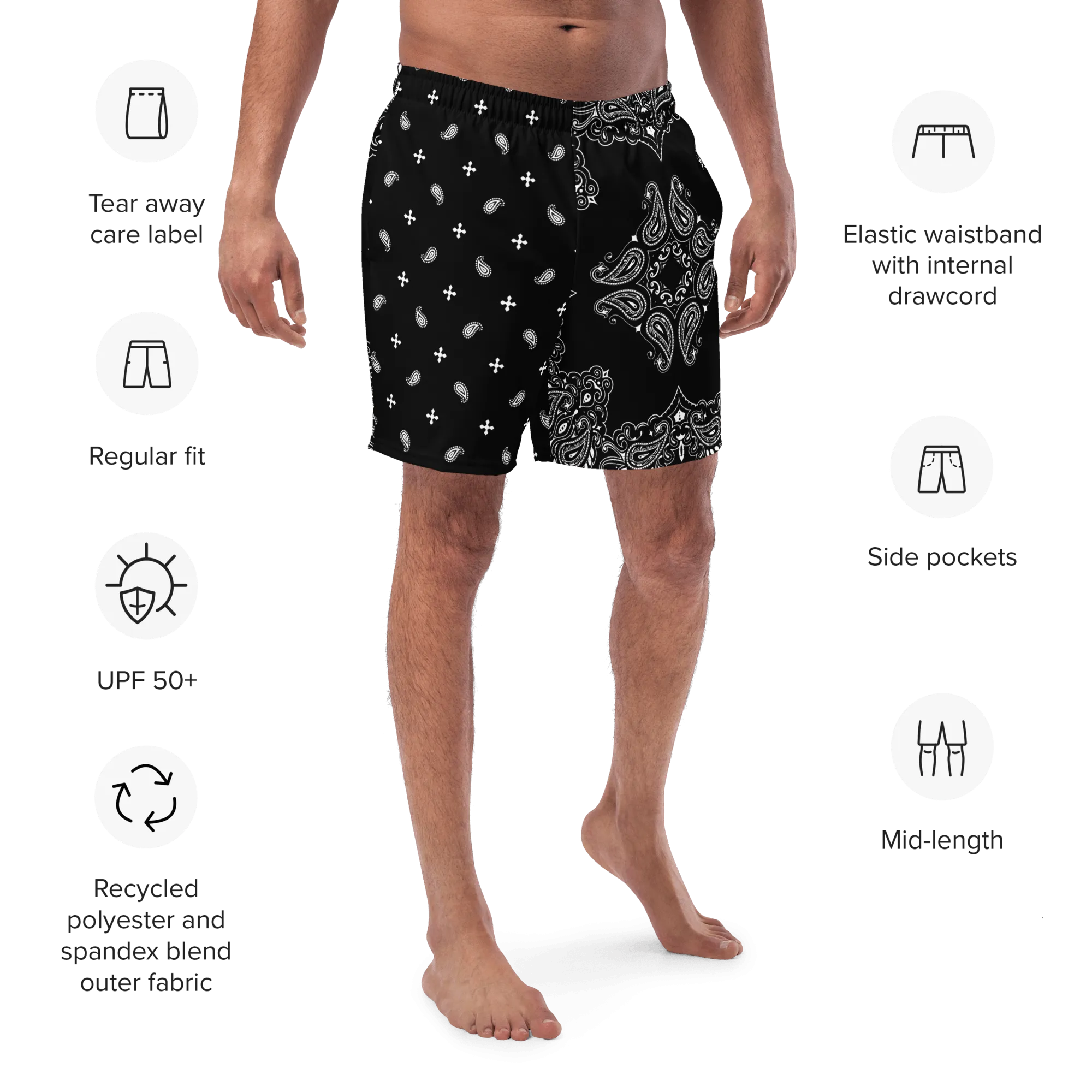 Black Bandana Men's Swim Trunks