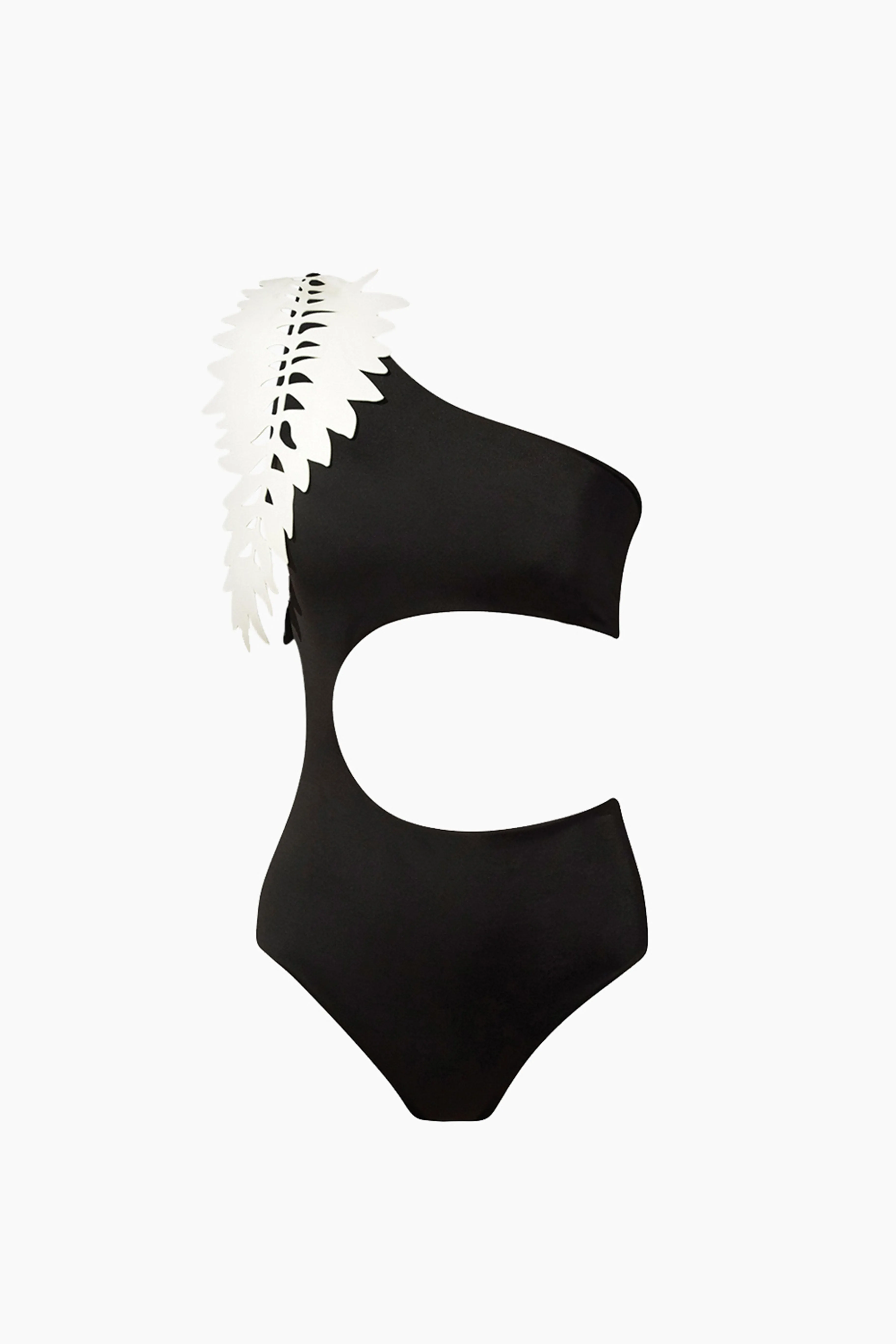 Black Palm One-shoulder One-piece