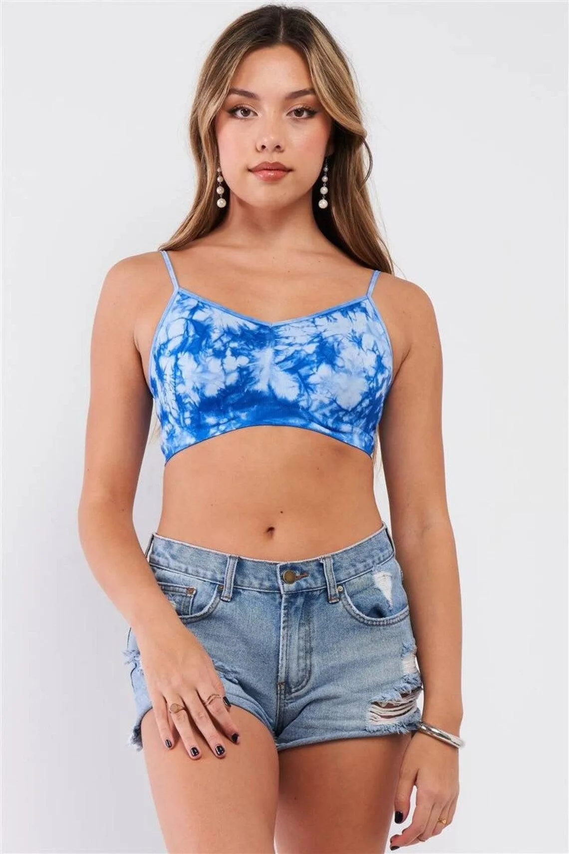 Blue Tie-Dye Sleeveless Sports Bra /3-3