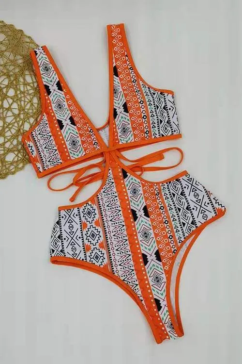 Bohemia Print Cut Out One Piece Swimwear