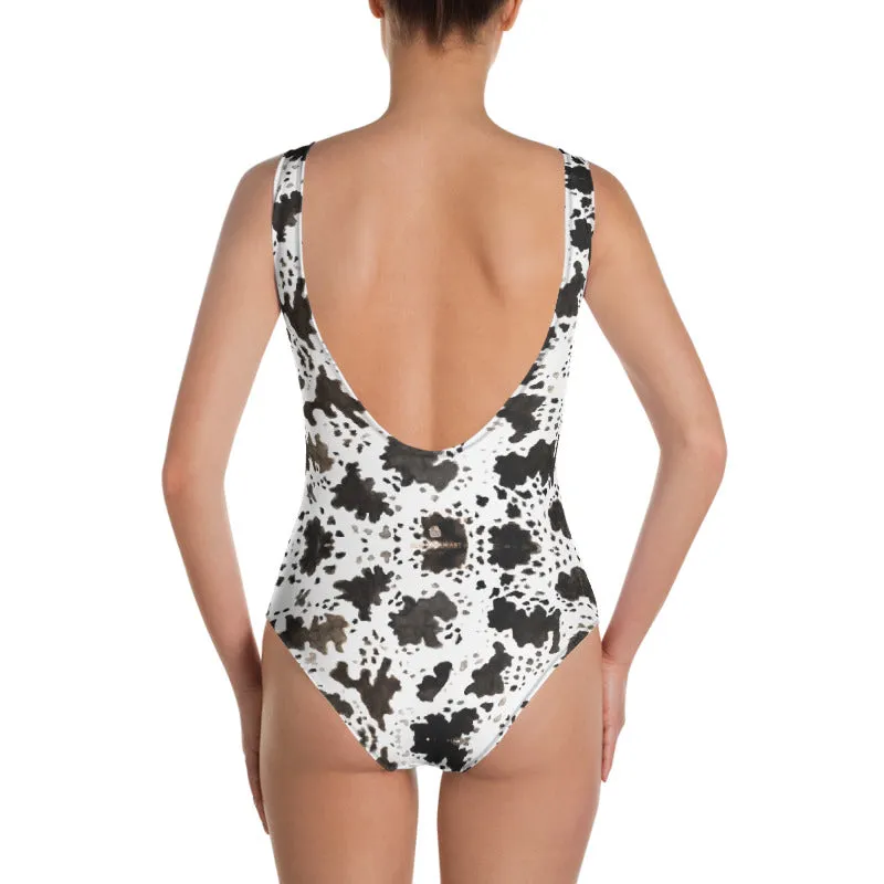 Cow Animal Print Women's Swimwear, Designer Ladies One-Piece Swimsuit-Made in USA/EU