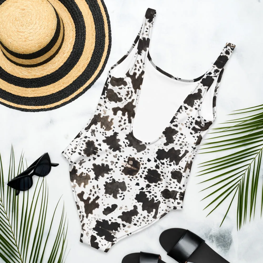 Cow Animal Print Women's Swimwear, Designer Ladies One-Piece Swimsuit-Made in USA/EU