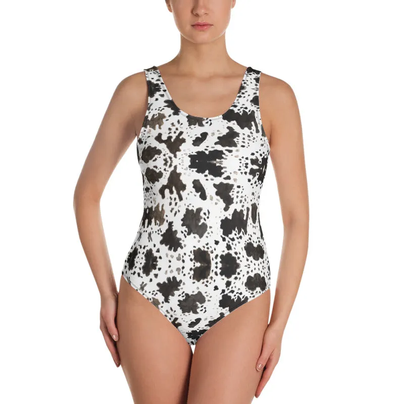 Cow Animal Print Women's Swimwear, Designer Ladies One-Piece Swimsuit-Made in USA/EU