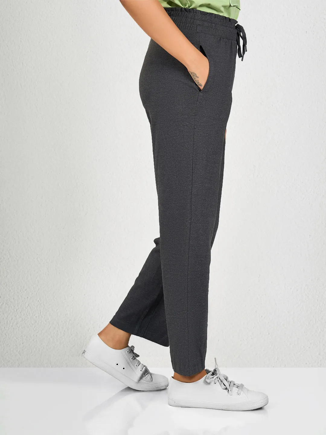 Dark Grey Solid CR Track Pant