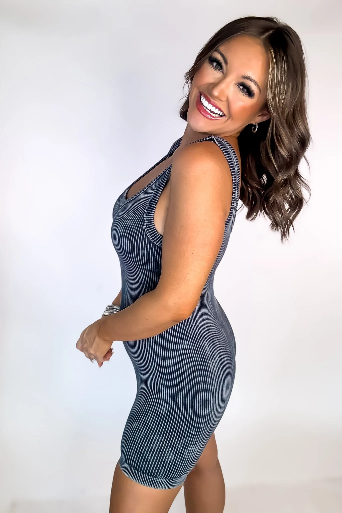 Jennifer Ash Black Stone Washed Ribbed Seamless Sports Romper