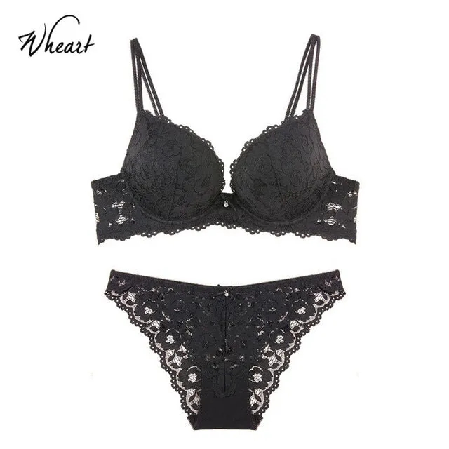 Lace Adjustable Straps Bralette Soft Panties Push Up Bra Set Cup A B C Wasteheart Women Fashion Purple Blue Underwear Lingerie