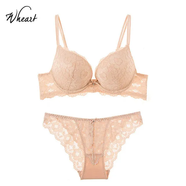 Lace Adjustable Straps Bralette Soft Panties Push Up Bra Set Cup A B C Wasteheart Women Fashion Purple Blue Underwear Lingerie