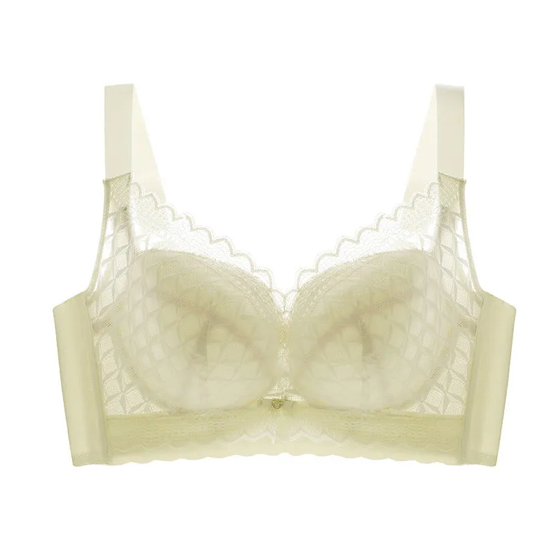 Lace Thai latex thin underwear big chest small bra gathered side breasts to prevent sagging ultra-thin large size bra