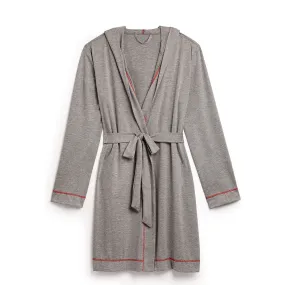 LADIES GREY WITH RED STITCHING HOODED SPA & BATH ROBE  - LARGE/XLARGE