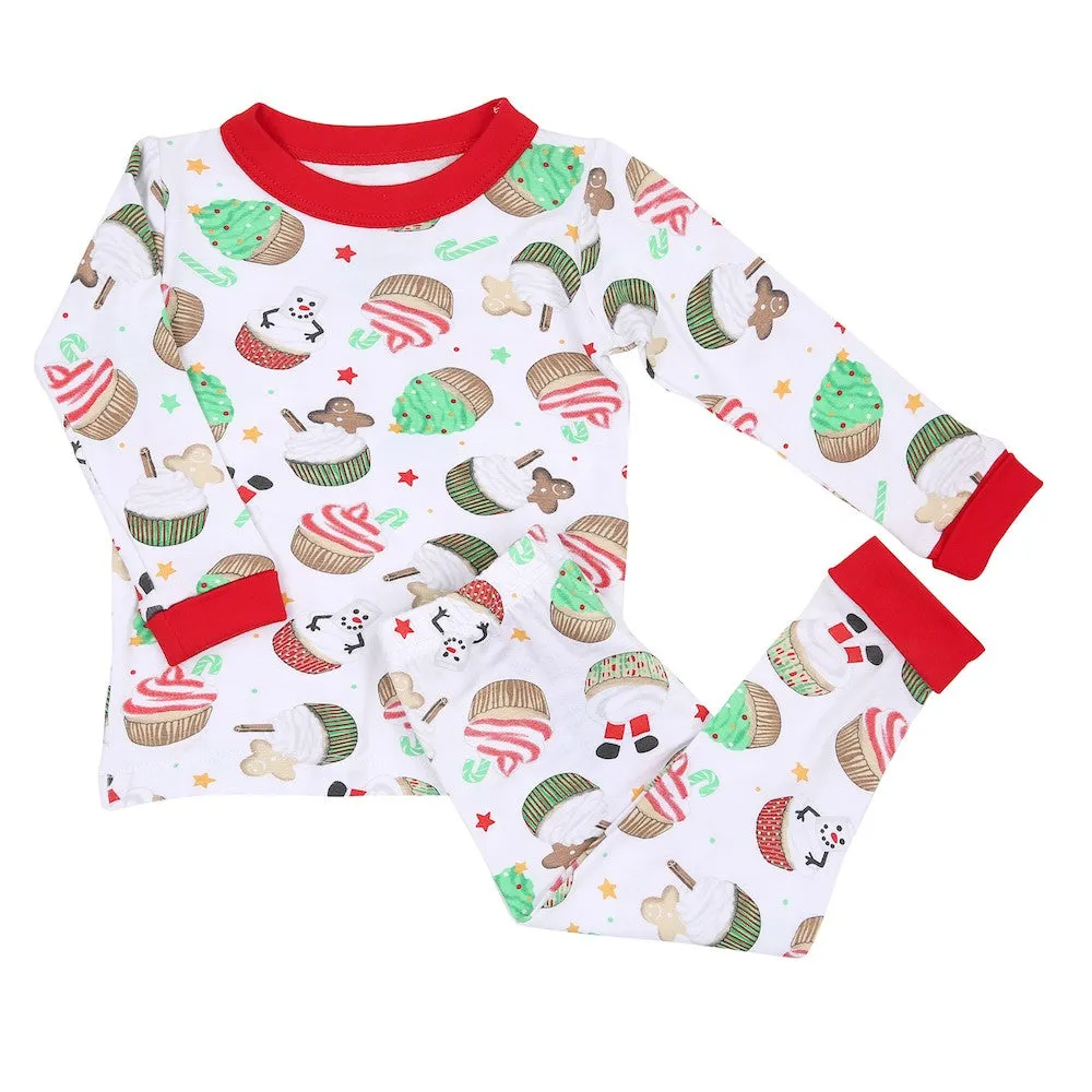 Magnolia Baby Little Girls Red Festive Christmas Cupcakes Long Pajamas