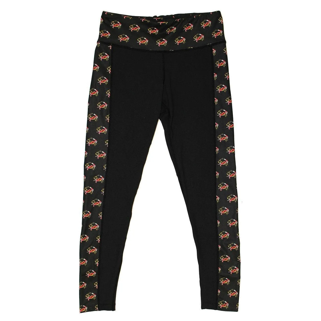 Maryland Flag Crab Pattern Sides (Black) / Yoga Leggings