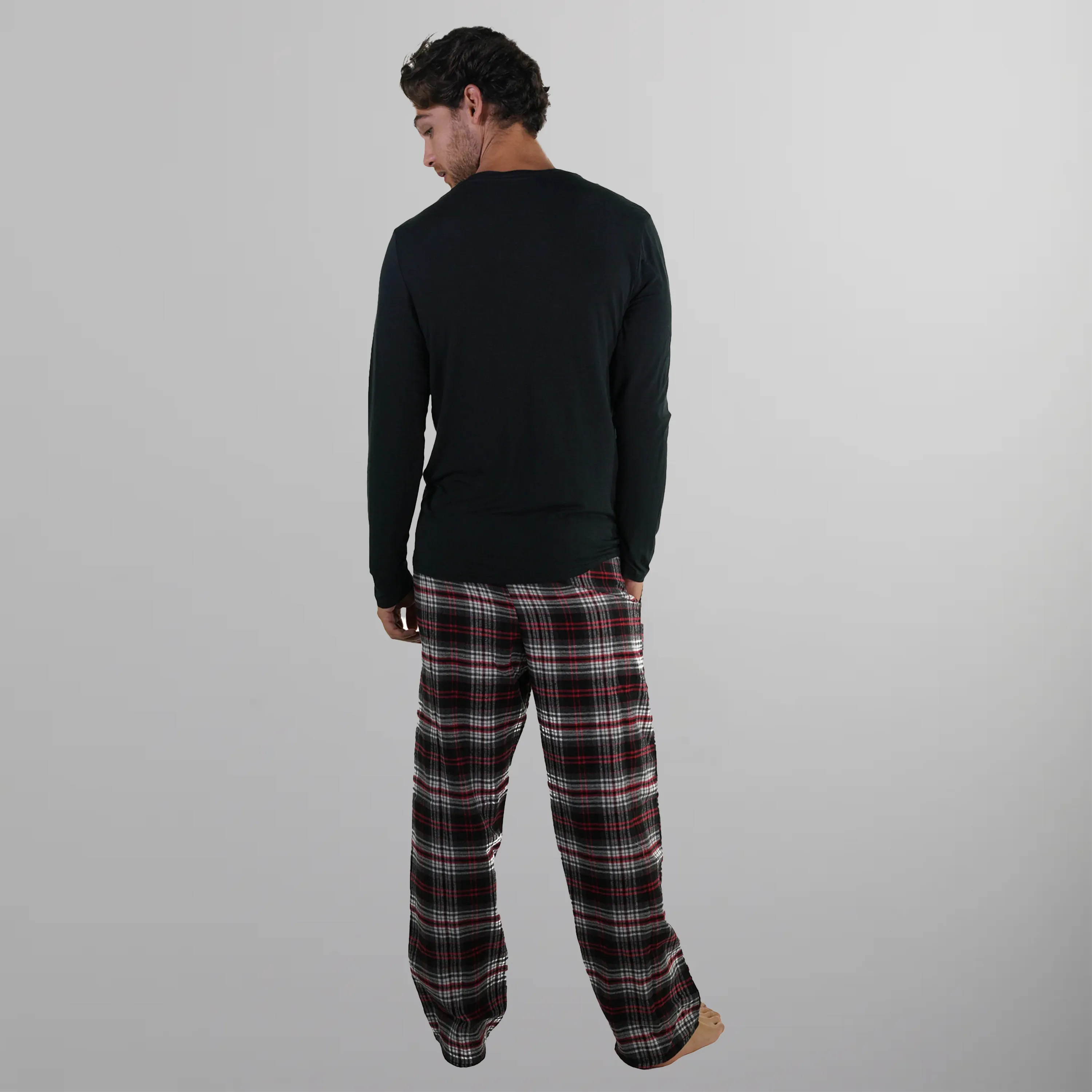 Men's Bamboo Rayon Long Sleeve Knit Sleep Shirt - Black - FINAL SALE