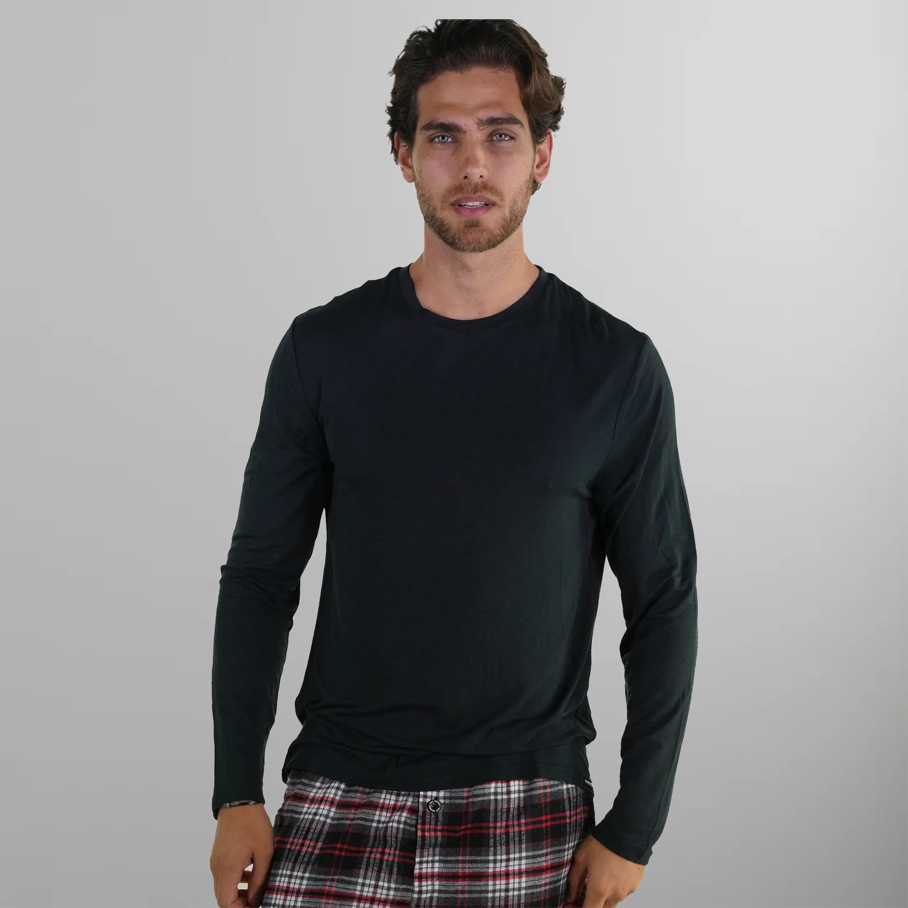 Men's Bamboo Rayon Long Sleeve Knit Sleep Shirt - Black - FINAL SALE