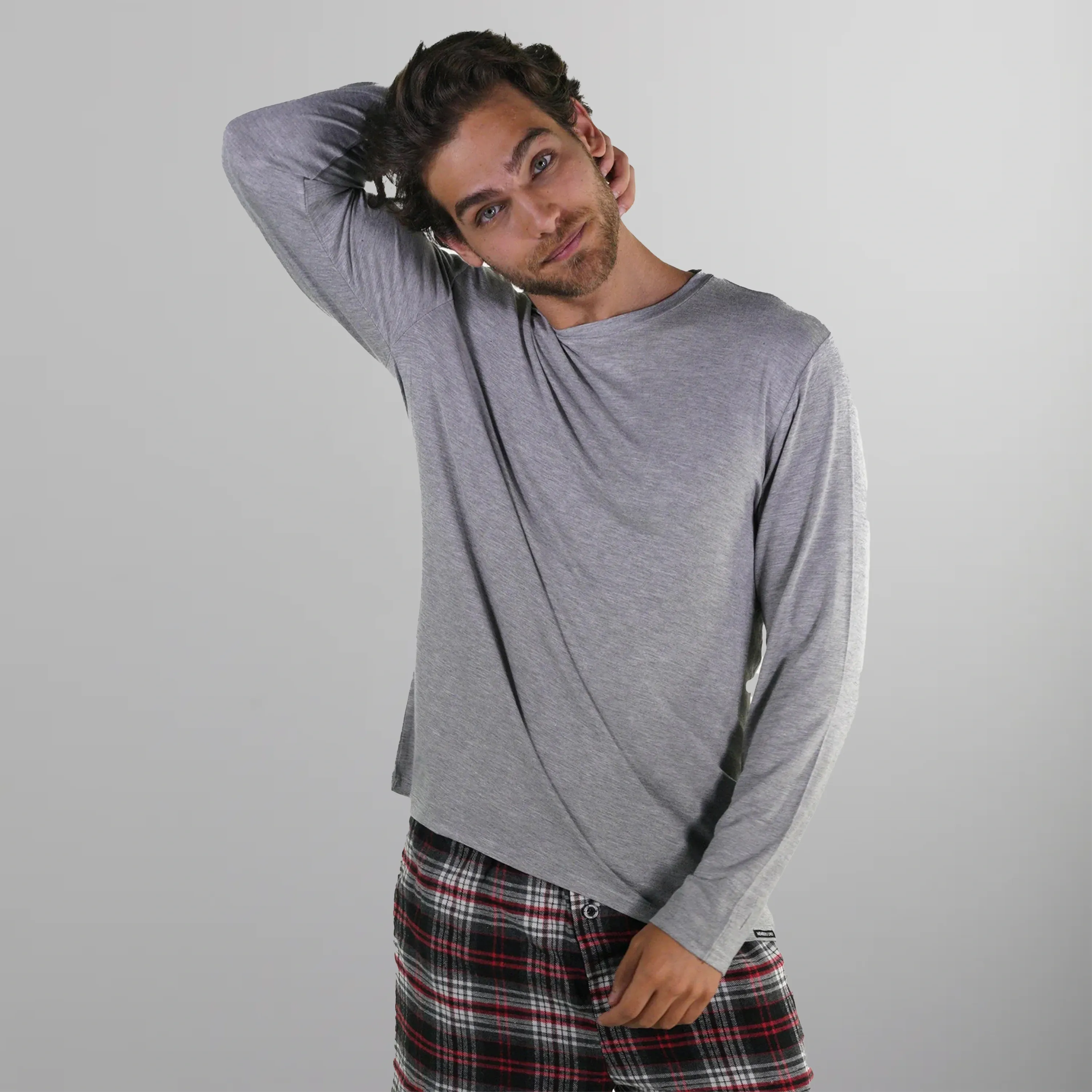 Men's Bamboo Rayon Long Sleeve Knit Sleep Shirt - Grey - FINAL SALE