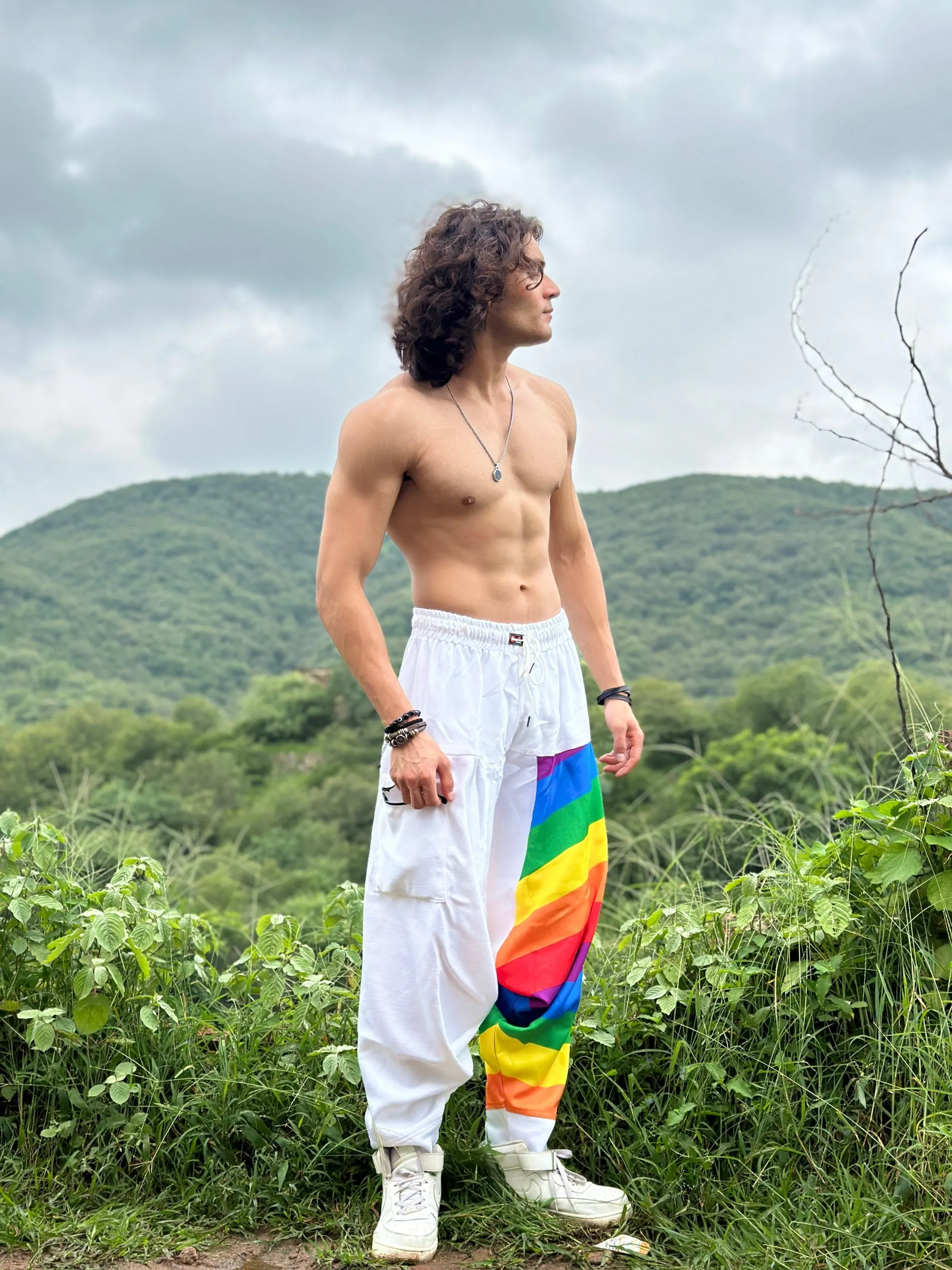 Men's Rainbow Print Multicolored Harem Pant