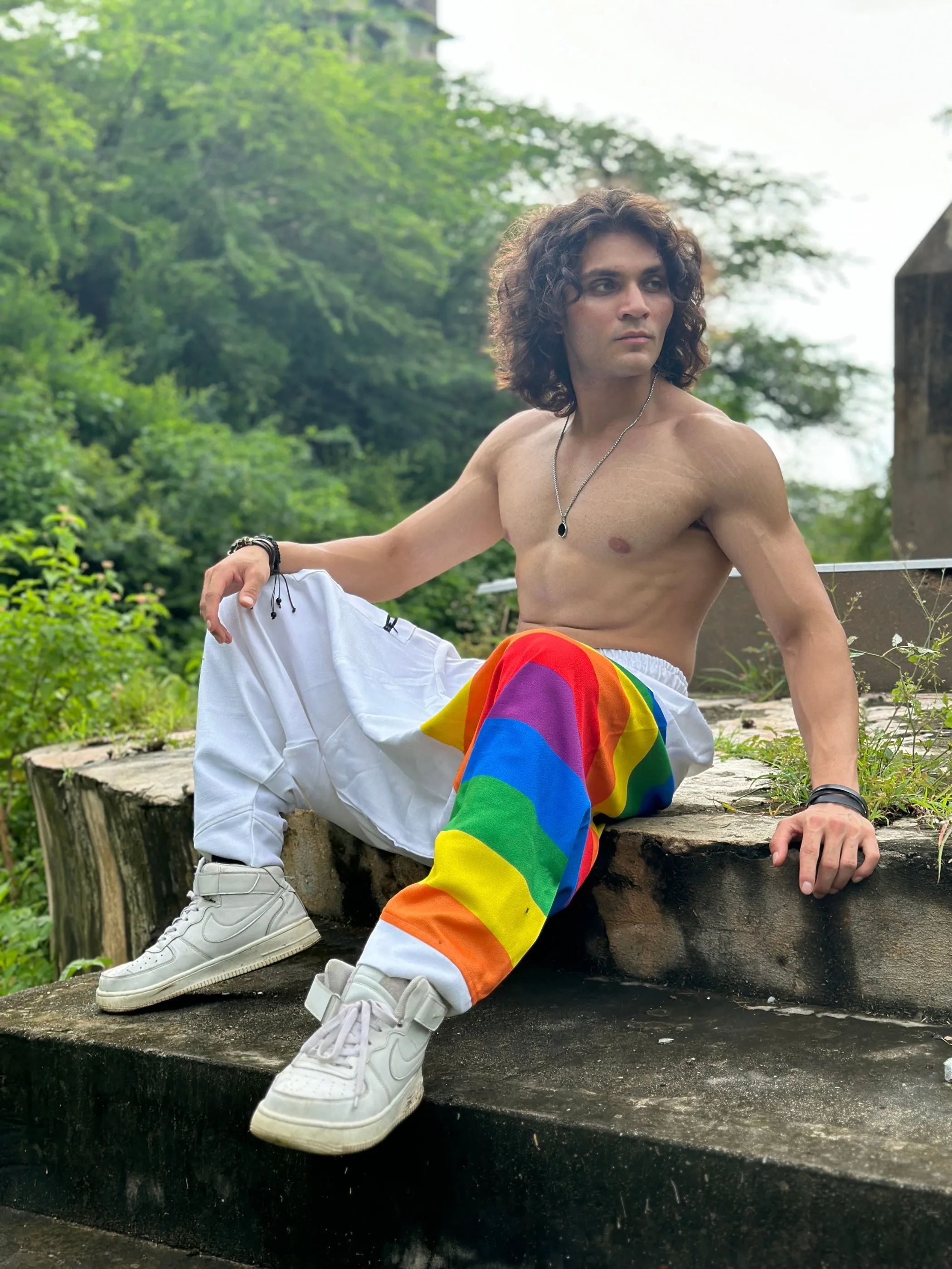 Men's Rainbow Print Multicolored Harem Pant