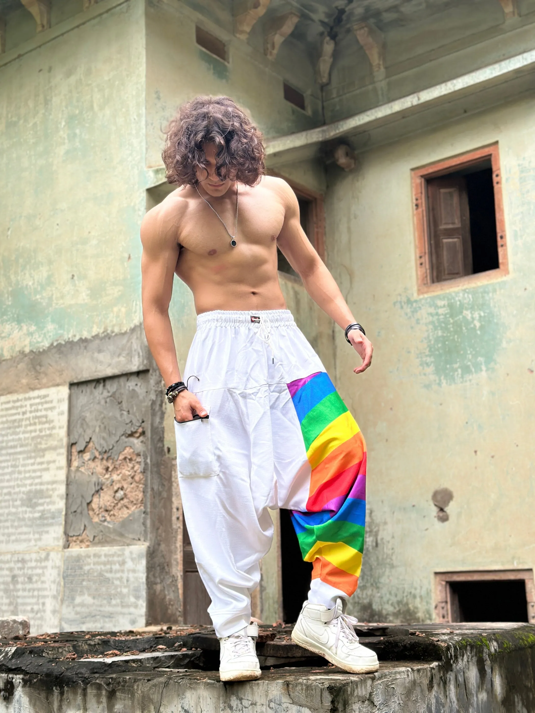 Men's Rainbow Print Multicolored Harem Pant