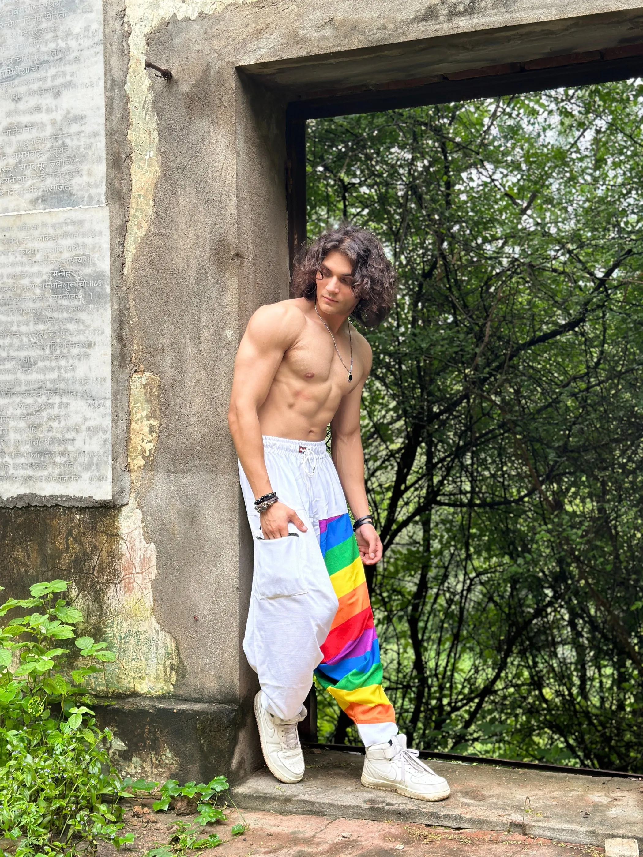 Men's Rainbow Print Multicolored Harem Pant
