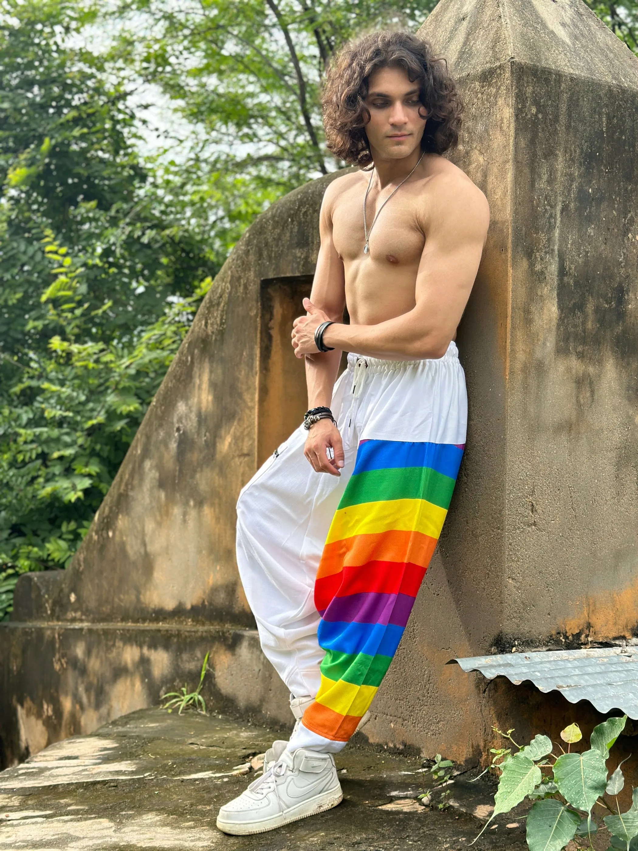 Men's Rainbow Print Multicolored Harem Pant