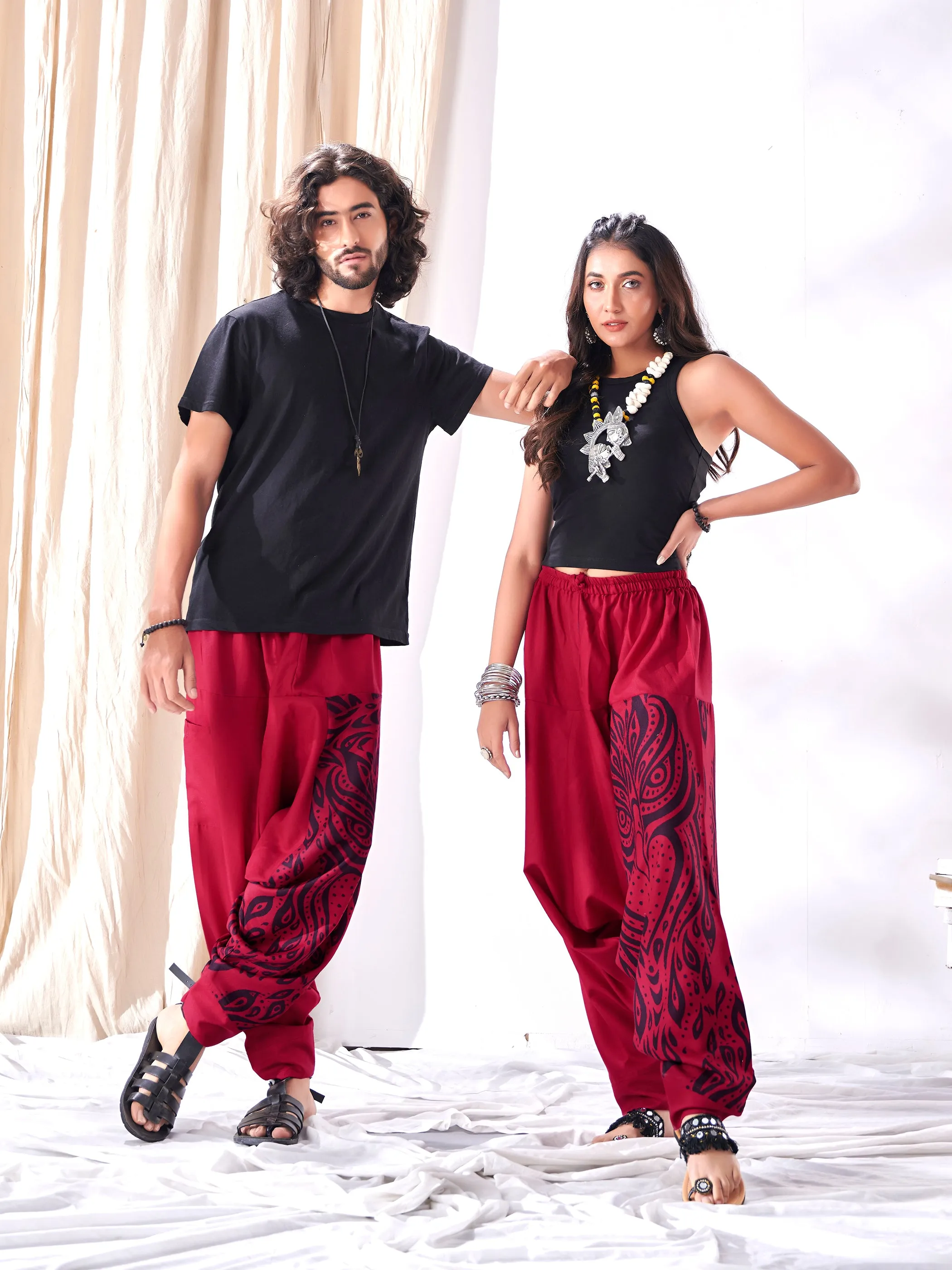 Men's Red Owl Bohemian Hippy Aladdin Balloon Harem Pants For Travel Yoga Dance