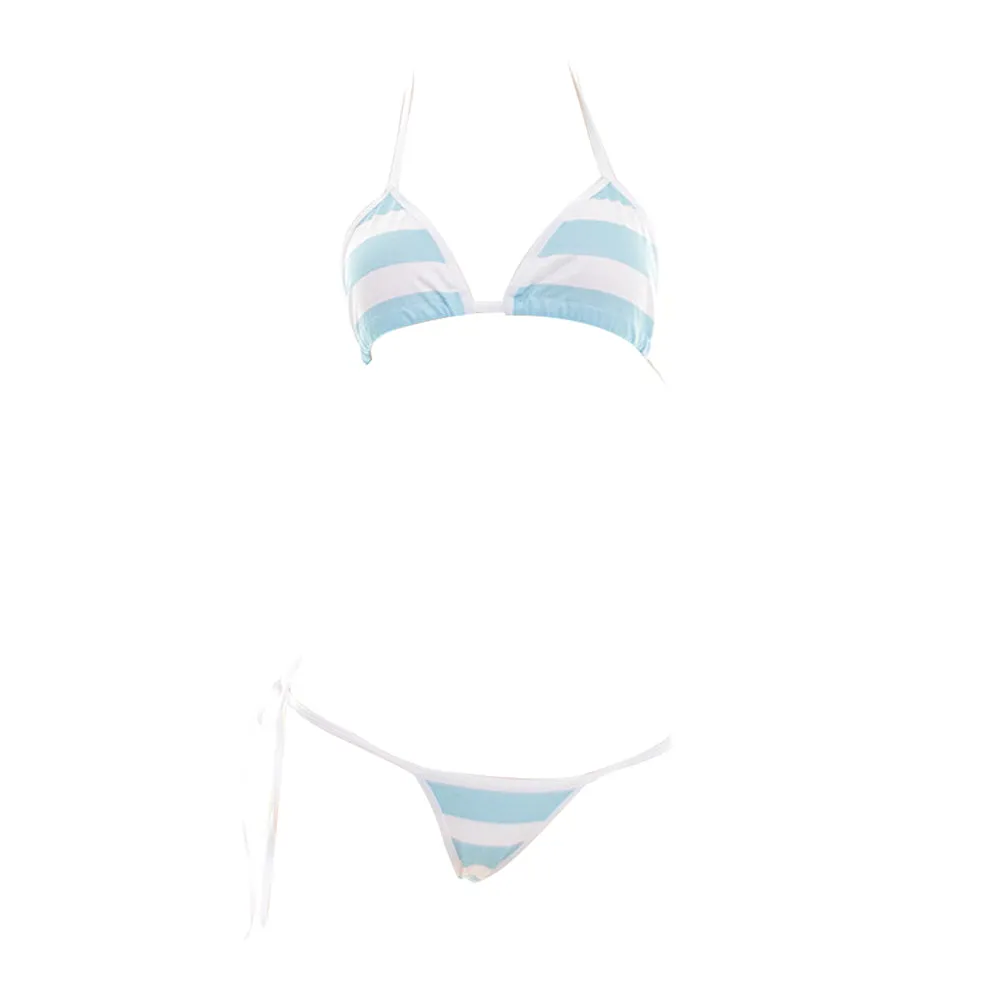 Micro Two Piece Bikini Set Cute Stripe Cosplay Lingerie Set Anime Babydoll Thong Bikini