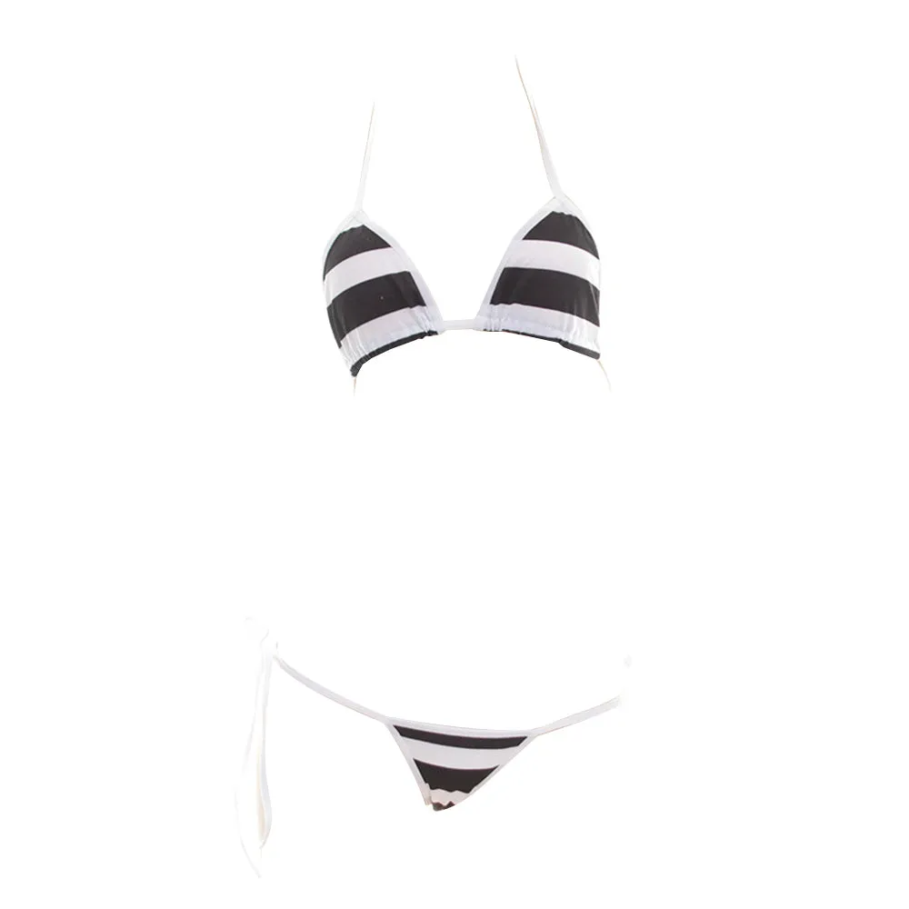 Micro Two Piece Bikini Set Cute Stripe Cosplay Lingerie Set Anime Babydoll Thong Bikini