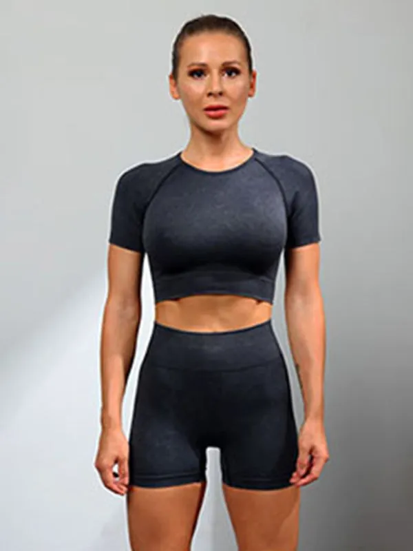 Multi-color yoga sports short-sleeved shorts set