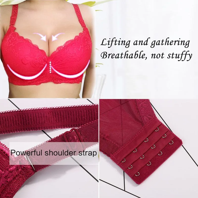 New Plus Size Bra Ultrathin Lace Bralette For Woman Racerback Push Up Cotton Brassiere Underwire C D E Cup Bras Underwear 105E