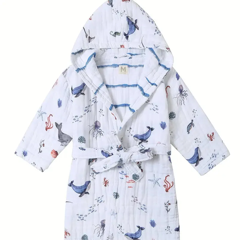 Organic Cotton Hooded Reversible Muslin Robe