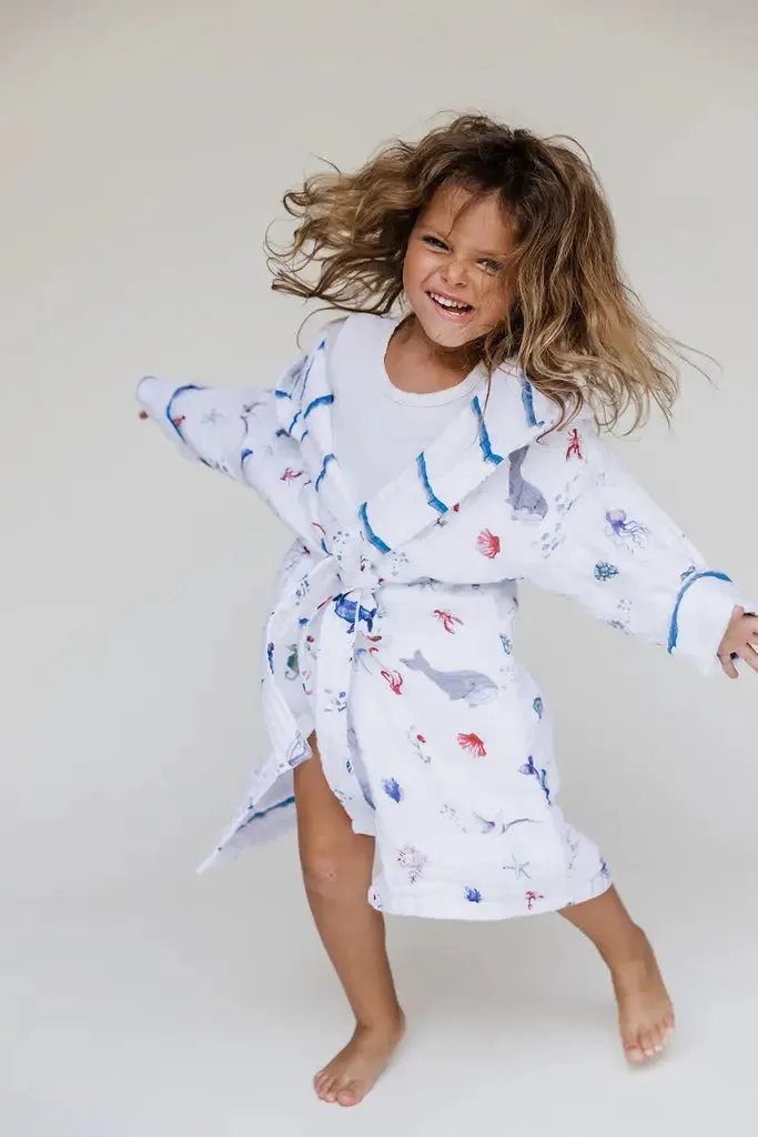 Organic Cotton Hooded Reversible Muslin Robe