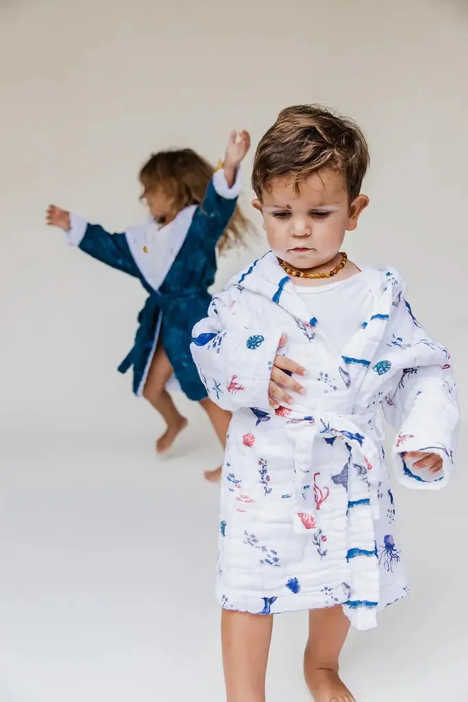 Organic Cotton Hooded Reversible Muslin Robe