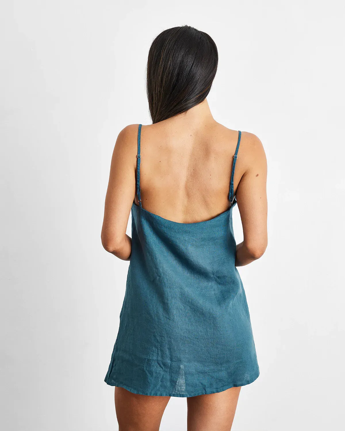 Petrol 100% French Flax Linen Slip