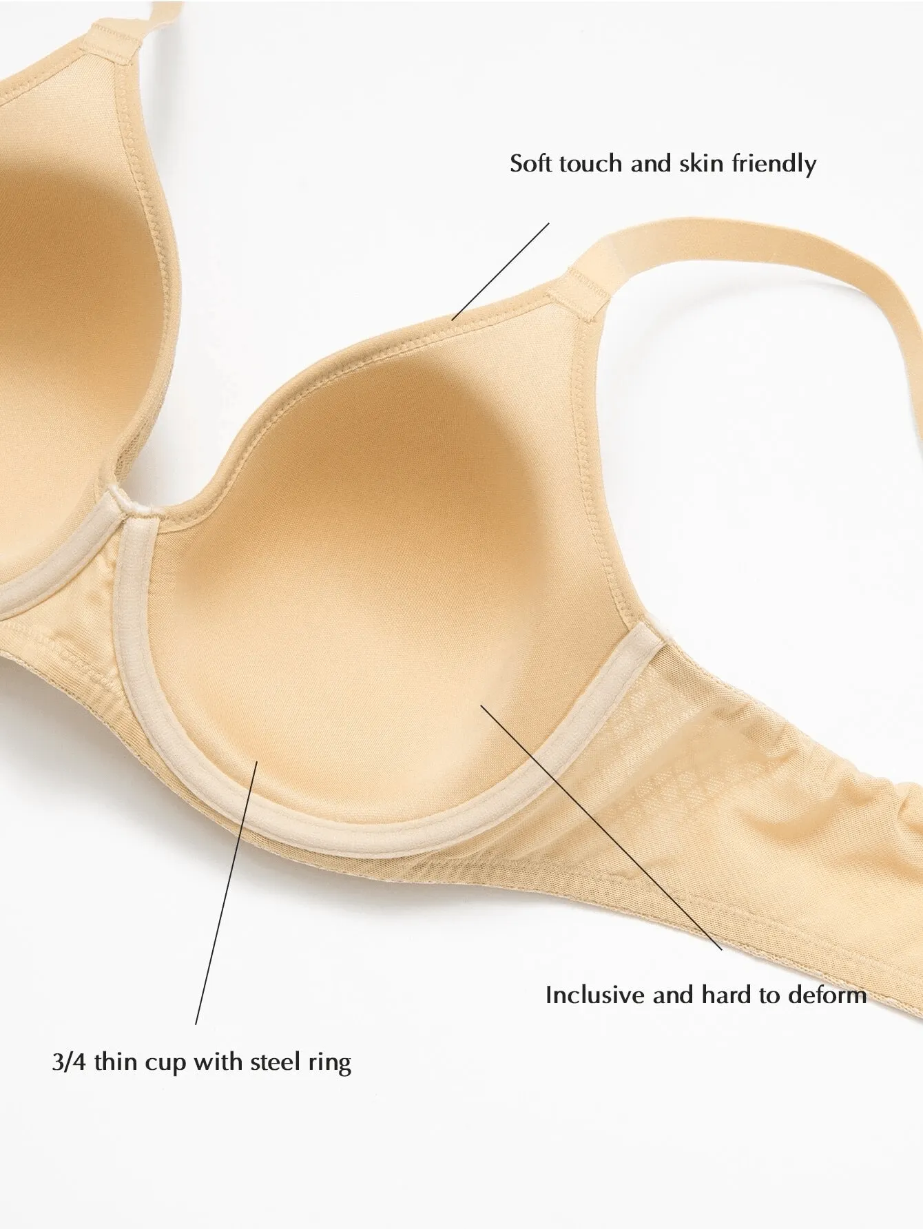 Push Up Temptation Underwired Plaid Breathable Bra Nude