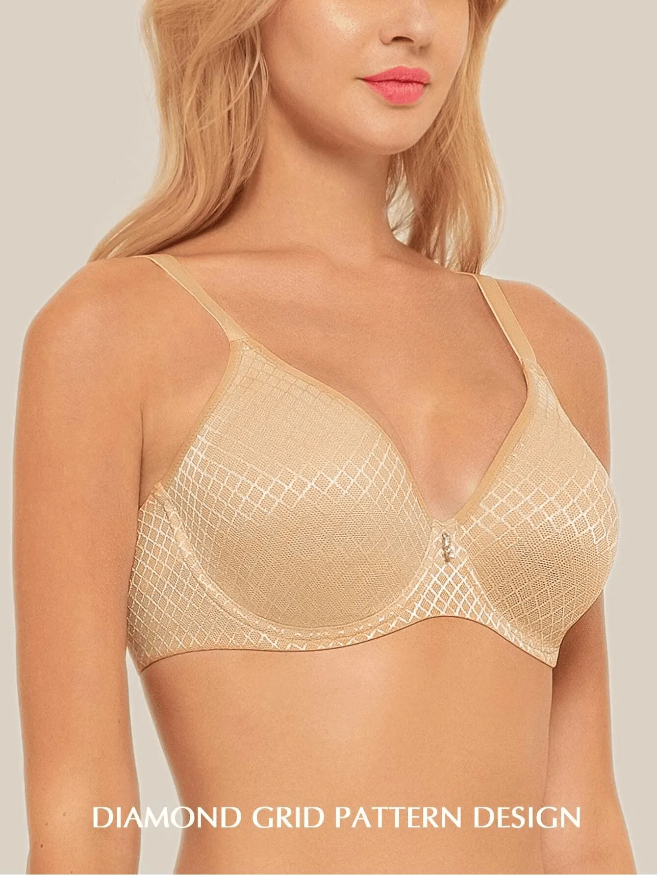 Push Up Temptation Underwired Plaid Breathable Bra Nude