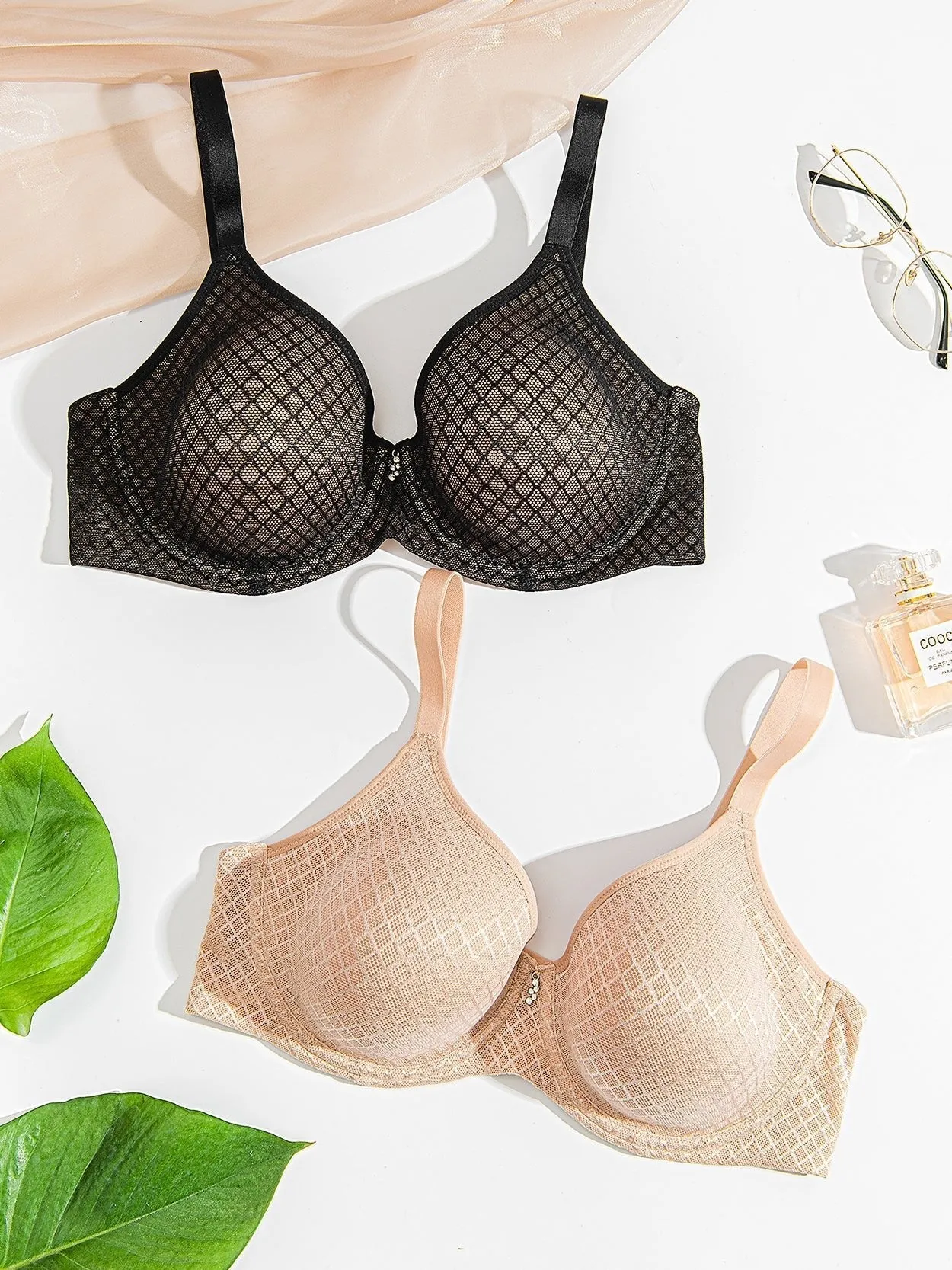 Push Up Temptation Underwired Plaid Breathable Bra Nude