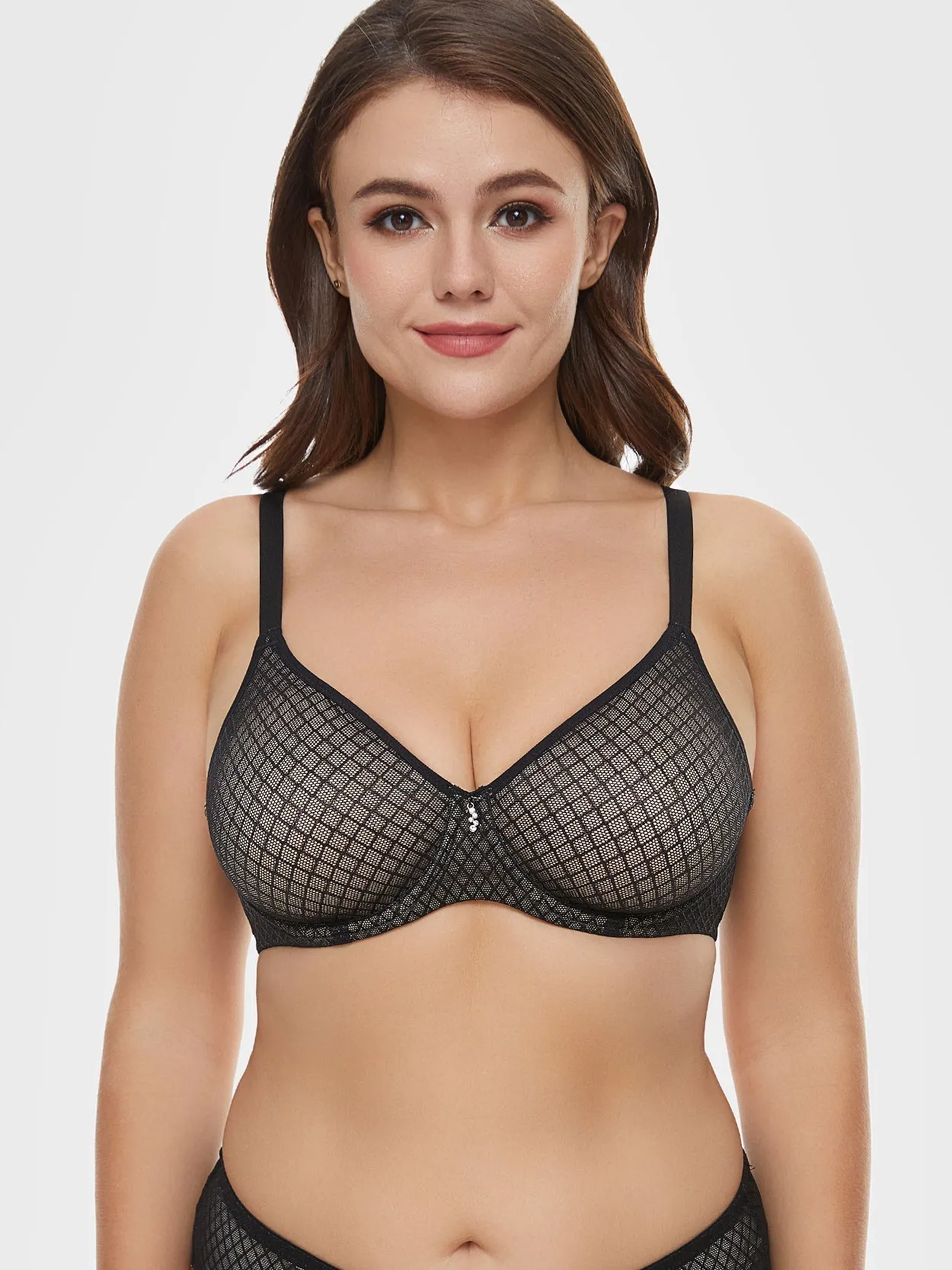 Push Up Temptation Underwired Plaid Plus Size Breathable Bra Black