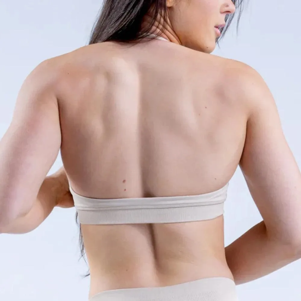 Seamless Halter Neck Sports Bra with Open Back for Women - Medium Support Workout & Yoga Crop Top