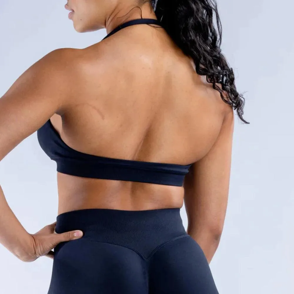 Seamless Halter Neck Sports Bra with Open Back for Women - Medium Support Workout & Yoga Crop Top