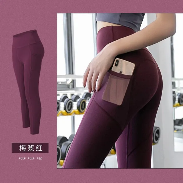 Seamless Yoga Leggings Women Fitness High Waist Yoga Pants with Phone Pocket Sportwear Gym Training Sport Running Tights