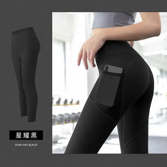 Seamless Yoga Leggings Women Fitness High Waist Yoga Pants with Phone Pocket Sportwear Gym Training Sport Running Tights