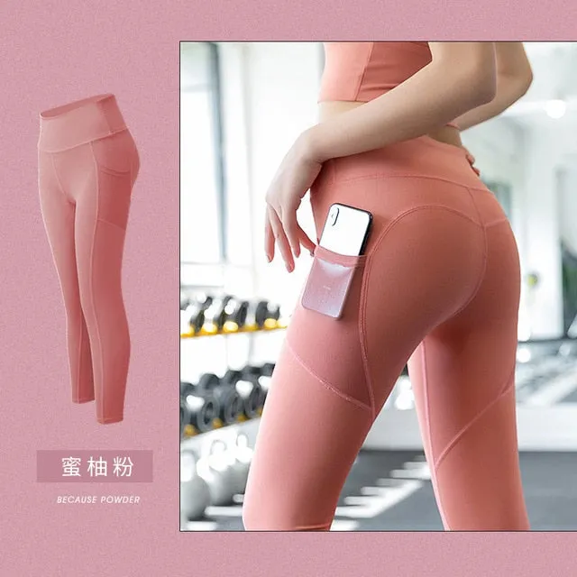 Seamless Yoga Leggings Women Fitness High Waist Yoga Pants with Phone Pocket Sportwear Gym Training Sport Running Tights