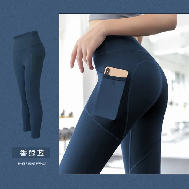 Seamless Yoga Leggings Women Fitness High Waist Yoga Pants with Phone Pocket Sportwear Gym Training Sport Running Tights