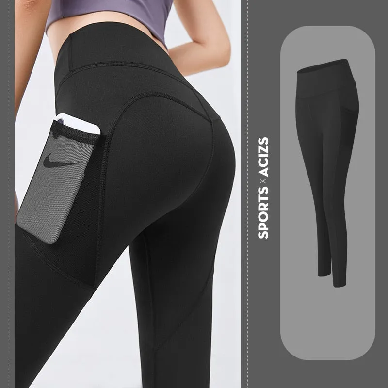 Seamless Yoga Leggings Women Fitness High Waist Yoga Pants with Phone Pocket Sportwear Gym Training Sport Running Tights