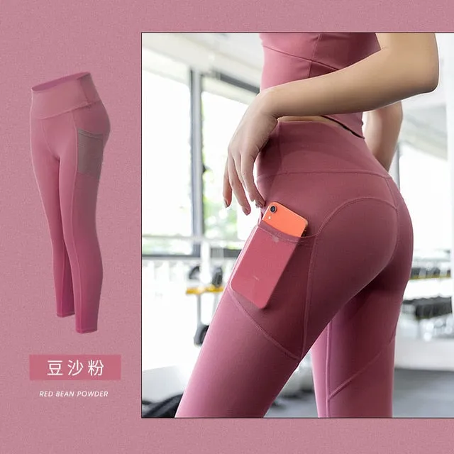 Seamless Yoga Leggings Women Fitness High Waist Yoga Pants with Phone Pocket Sportwear Gym Training Sport Running Tights