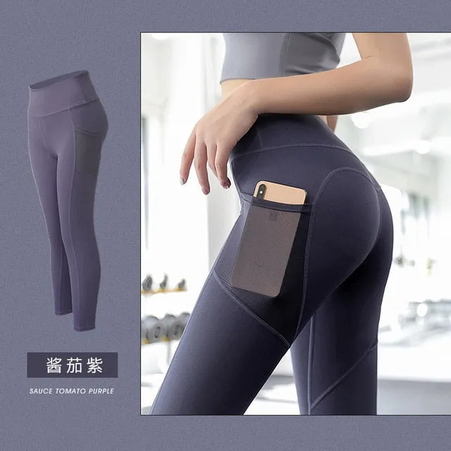 Seamless Yoga Leggings Women Fitness High Waist Yoga Pants with Phone Pocket Sportwear Gym Training Sport Running Tights